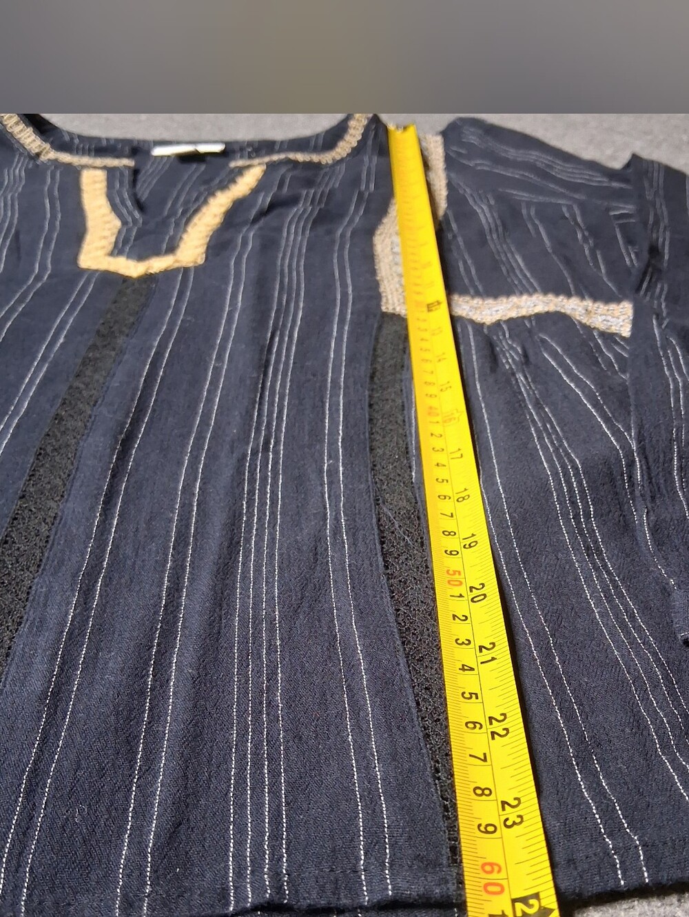 J. Jill Women's Black Tan Embroidered Striped Boho Peasant Blouse Top S Long Sle - Picture 5 of 13